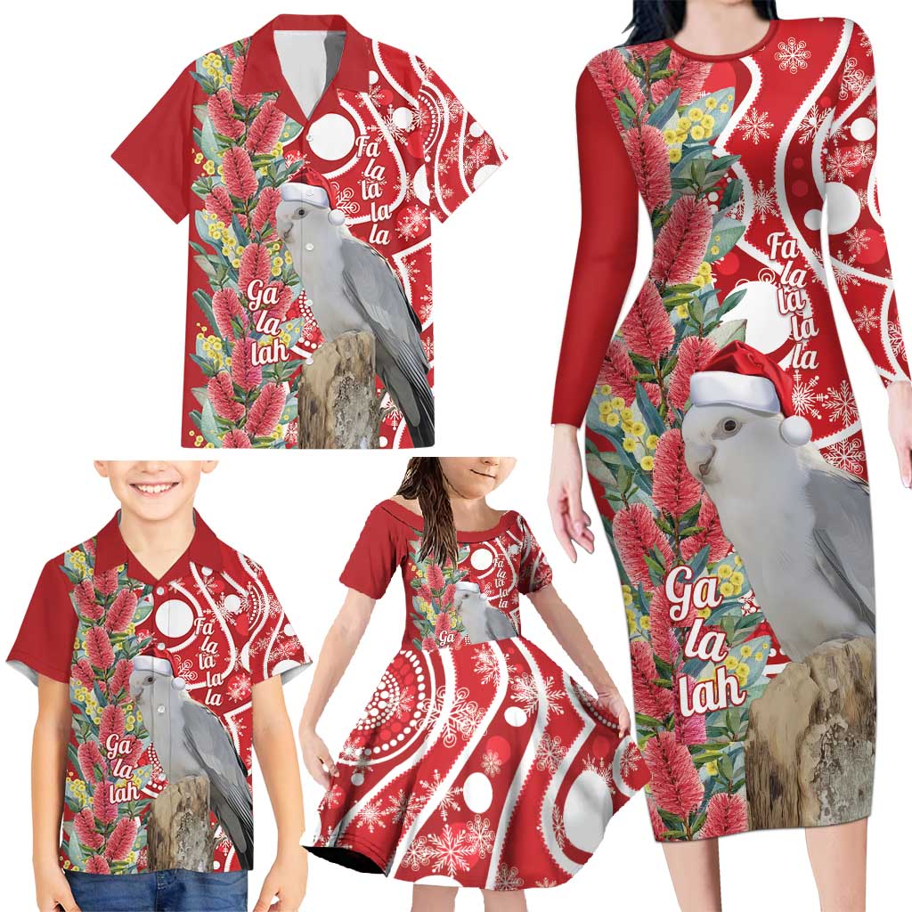 Blue Galah Mutation Christmas Australia Family Matching Long Sleeve Bodycon Dress and Hawaiian Shirt Falalalala Galalah Bottlebrush Red Aboriginal Art - Aussie Hoodie