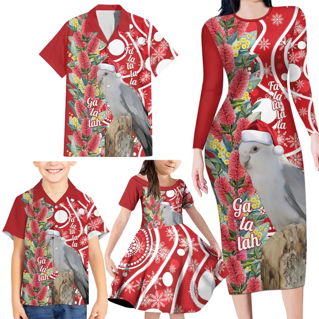 Blue Galah Mutation Christmas Australia Family Matching Long Sleeve Bodycon Dress and Hawaiian Shirt Falalalala Galalah Bottlebrush Red Aboriginal Art - Aussie Hoodie