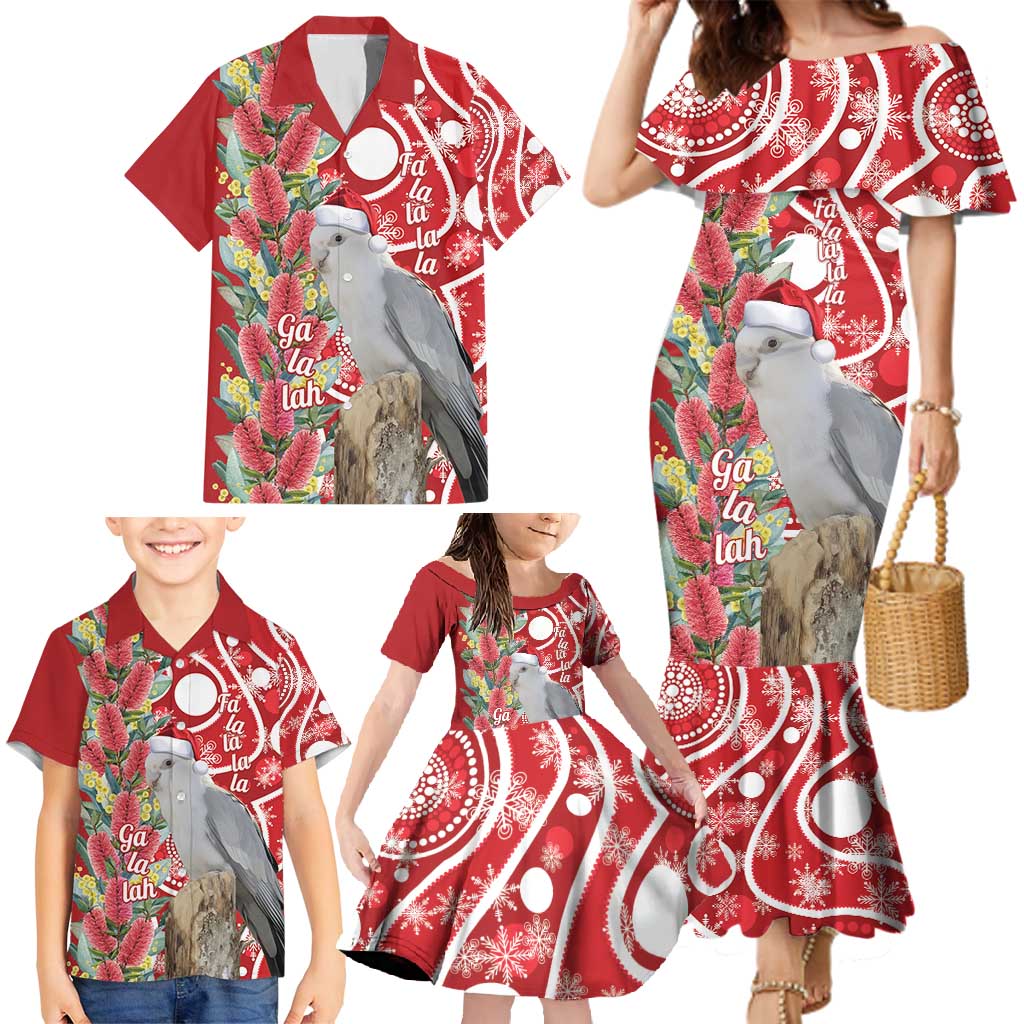 Blue Galah Mutation Christmas Australia Family Matching Mermaid Dress and Hawaiian Shirt Falalalala Galalah Bottlebrush Red Aboriginal Art - Aussie Hoodie
