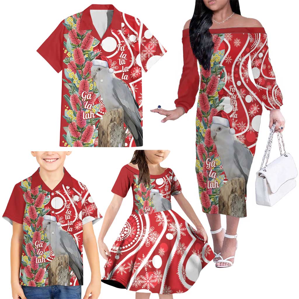 Blue Galah Mutation Christmas Australia Family Matching Off The Shoulder Long Sleeve Dress and Hawaiian Shirt Falalalala Galalah Bottlebrush Red Aboriginal Art - Aussie Hoodie