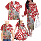Blue Galah Mutation Christmas Australia Family Matching Off The Shoulder Long Sleeve Dress and Hawaiian Shirt Falalalala Galalah Bottlebrush Red Aboriginal Art - Aussie Hoodie