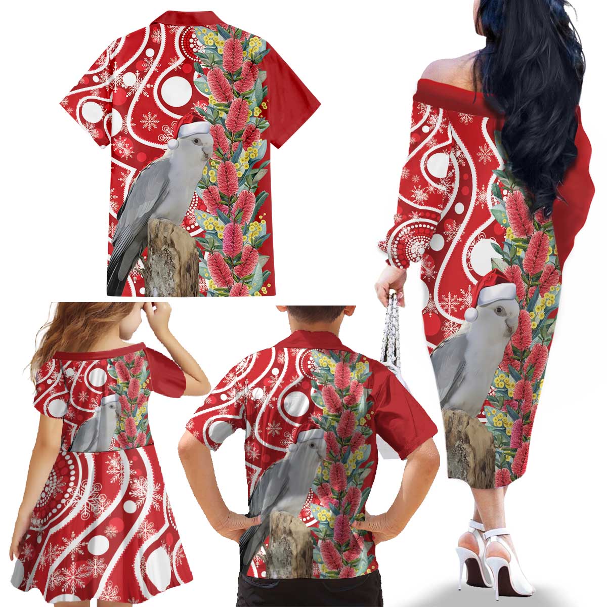 Blue Galah Mutation Christmas Australia Family Matching Off The Shoulder Long Sleeve Dress and Hawaiian Shirt Falalalala Galalah Bottlebrush Red Aboriginal Art - Aussie Hoodie