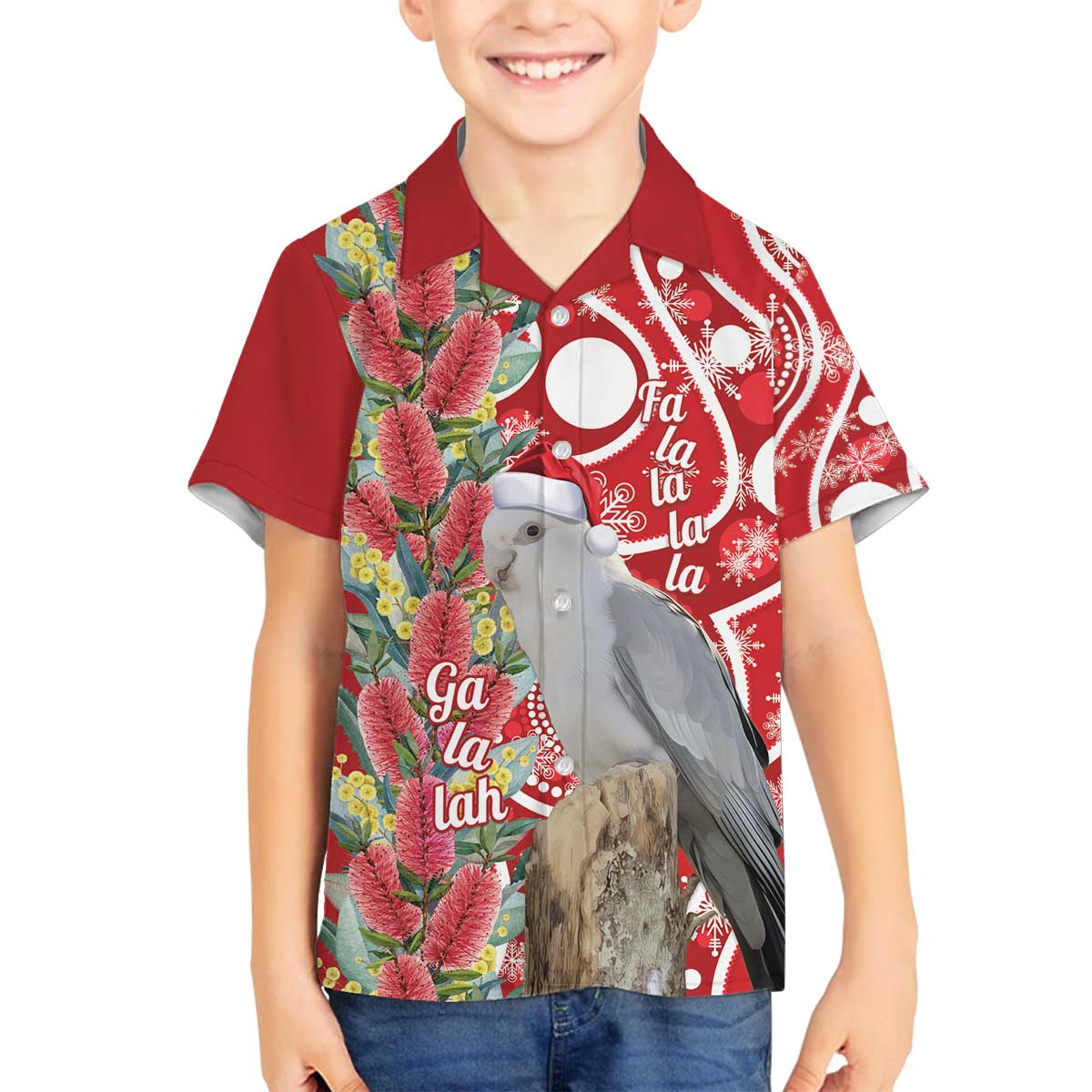 Blue Galah Mutation Christmas Australia Family Matching Off The Shoulder Long Sleeve Dress and Hawaiian Shirt Falalalala Galalah Bottlebrush Red Aboriginal Art - Aussie Hoodie