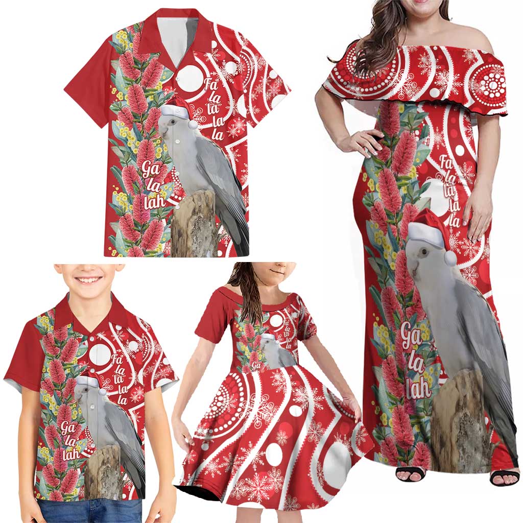 Blue Galah Mutation Christmas Australia Family Matching Off Shoulder Maxi Dress and Hawaiian Shirt Falalalala Galalah Bottlebrush Red Aboriginal Art - Aussie Hoodie