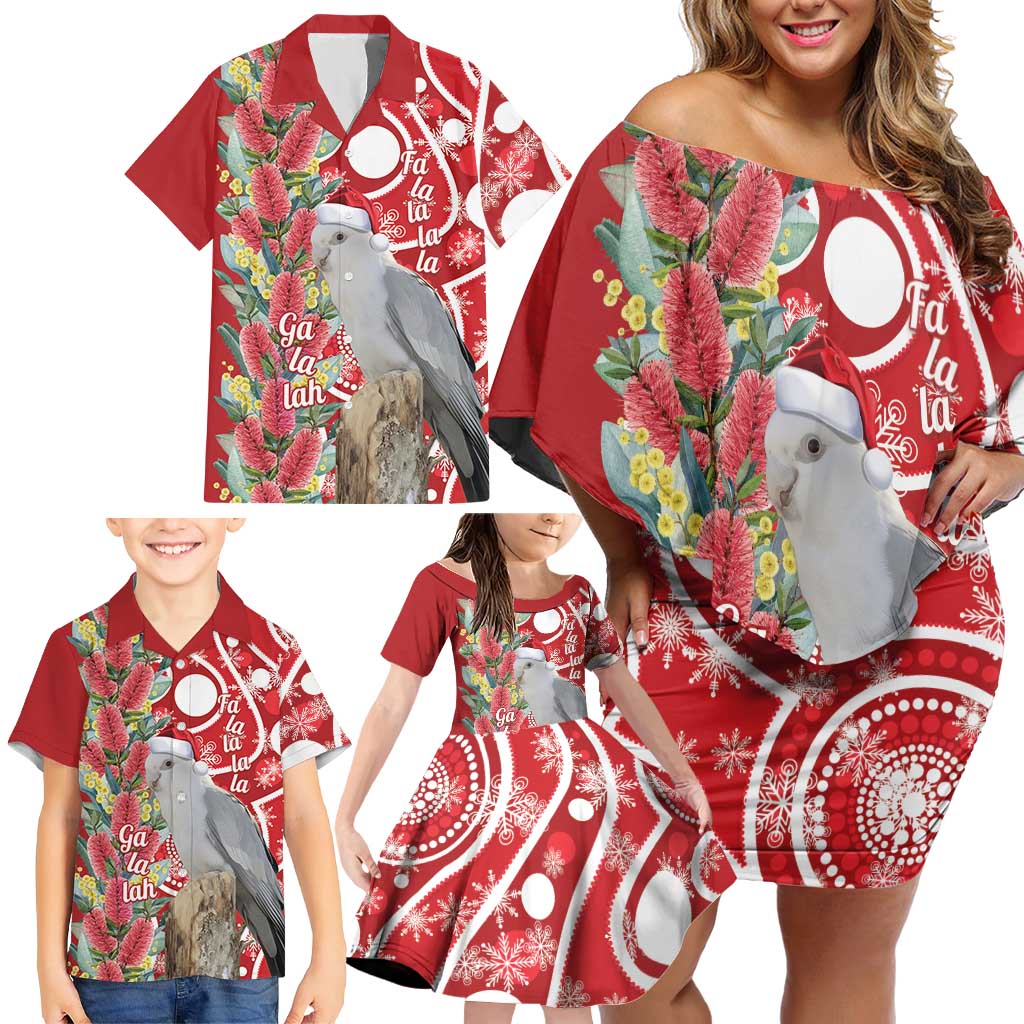 Blue Galah Mutation Christmas Australia Family Matching Off Shoulder Short Dress and Hawaiian Shirt Falalalala Galalah Bottlebrush Red Aboriginal Art - Aussie Hoodie