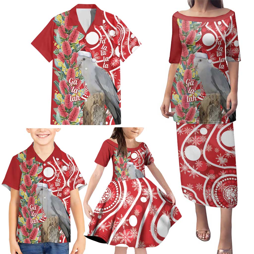Blue Galah Mutation Christmas Australia Family Matching Puletasi and Hawaiian Shirt Falalalala Galalah Bottlebrush Red Aboriginal Art - Aussie Hoodie