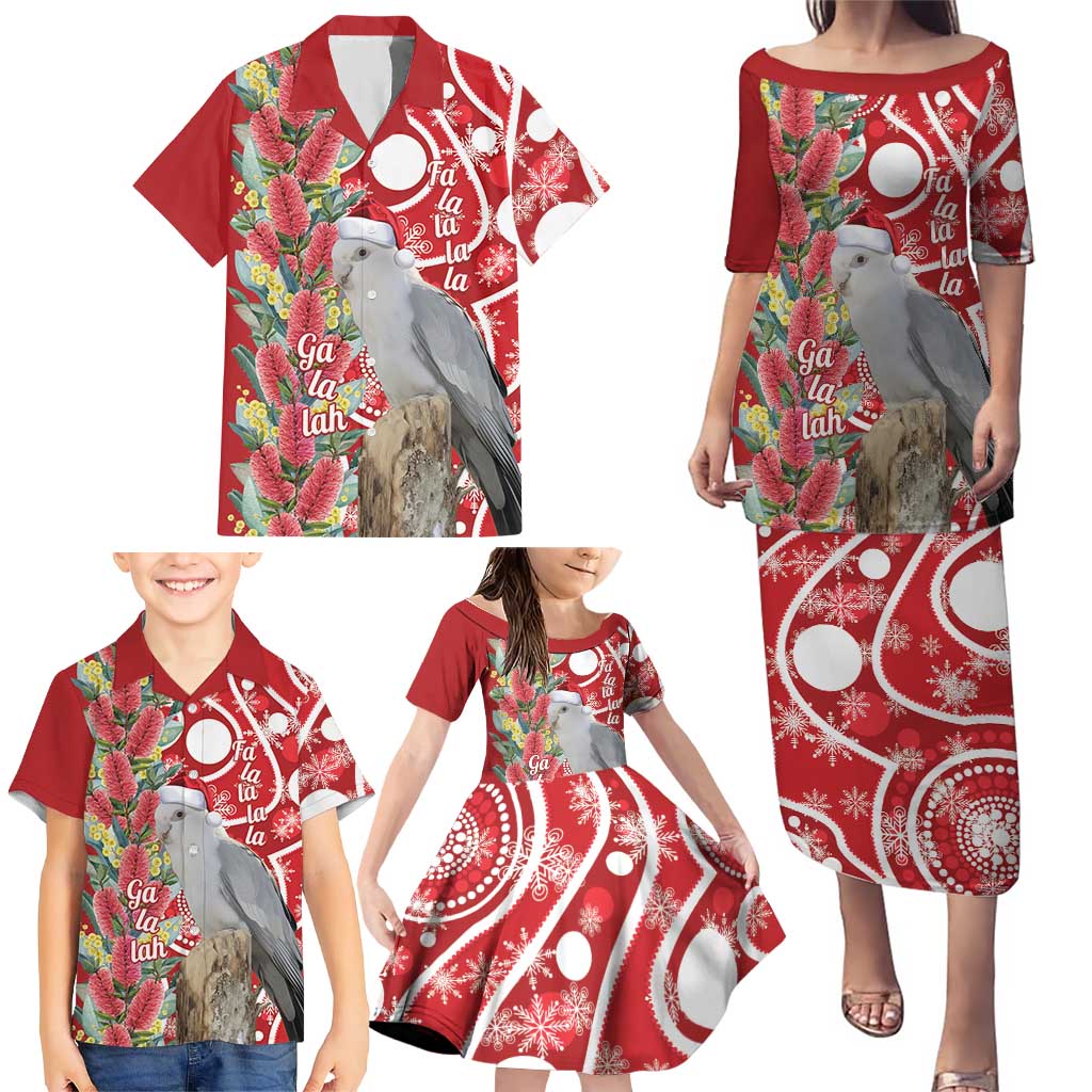 Blue Galah Mutation Christmas Australia Family Matching Puletasi and Hawaiian Shirt Falalalala Galalah Bottlebrush Red Aboriginal Art - Aussie Hoodie