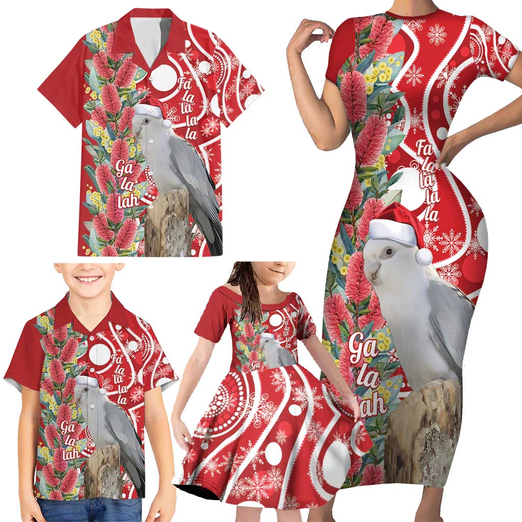 Blue Galah Mutation Christmas Australia Family Matching Short Sleeve Bodycon Dress and Hawaiian Shirt Falalalala Galalah Bottlebrush Red Aboriginal Art - Aussie Hoodie