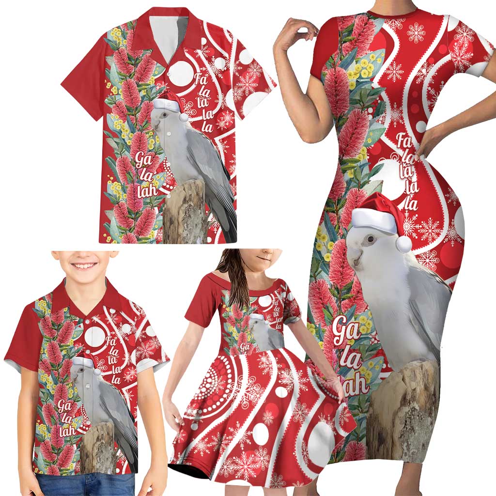 Blue Galah Mutation Christmas Australia Family Matching Short Sleeve Bodycon Dress and Hawaiian Shirt Falalalala Galalah Bottlebrush Red Aboriginal Art - Aussie Hoodie