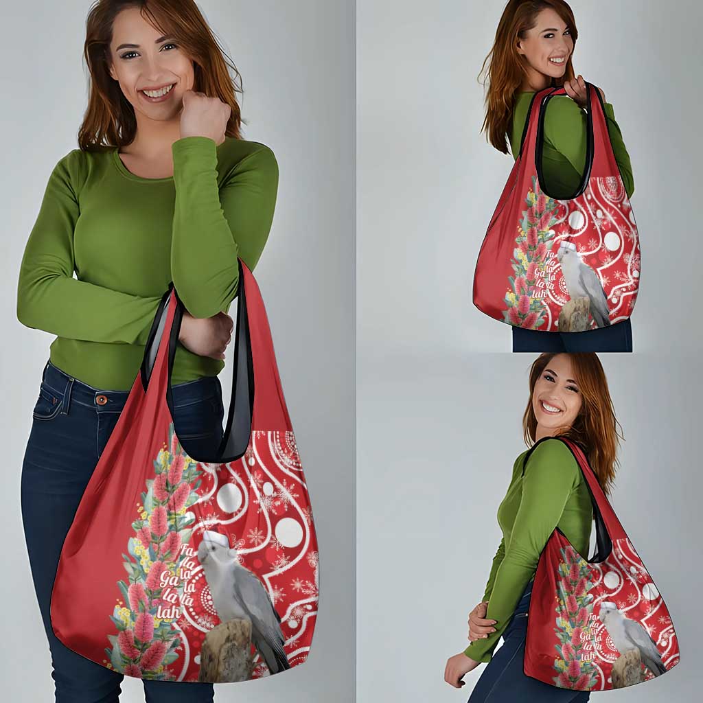 Blue Galah Mutation Christmas Australia Grocery Bag Falalalala Galalah Bottlebrush Red Aboriginal Art - Aussie Hoodie