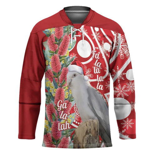 Blue Galah Mutation Christmas Australia Hockey Jersey Falalalala Galalah Bottlebrush Red Aboriginal Art - Aussie Hoodie