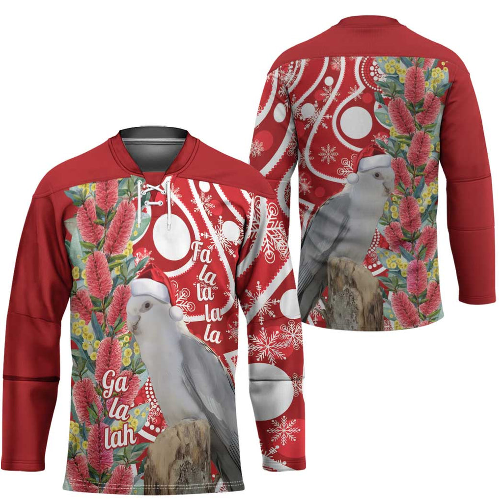 Blue Galah Mutation Christmas Australia Hockey Jersey Falalalala Galalah Bottlebrush Red Aboriginal Art - Aussie Hoodie