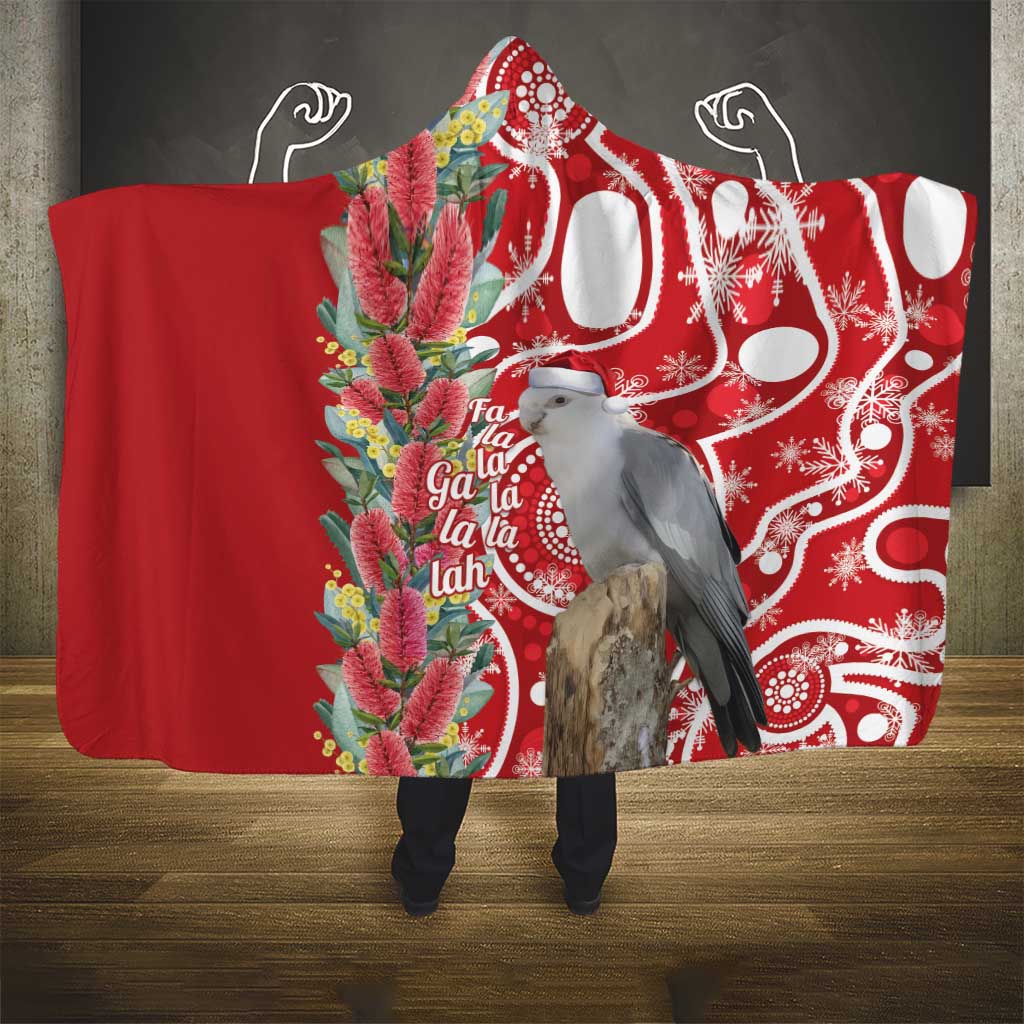 Blue Galah Mutation Christmas Australia Hooded Blanket Falalalala Galalah Bottlebrush Red Aboriginal Art - Aussie Hoodie
