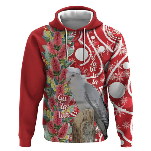 Blue Galah Mutation Christmas Australia Hoodie Falalalala Galalah Bottlebrush Red Aboriginal Art - Aussie Hoodie