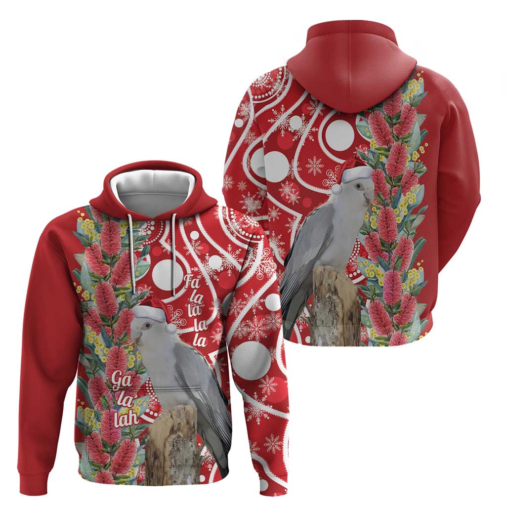 Blue Galah Mutation Christmas Australia Hoodie Falalalala Galalah Bottlebrush Red Aboriginal Art - Aussie Hoodie