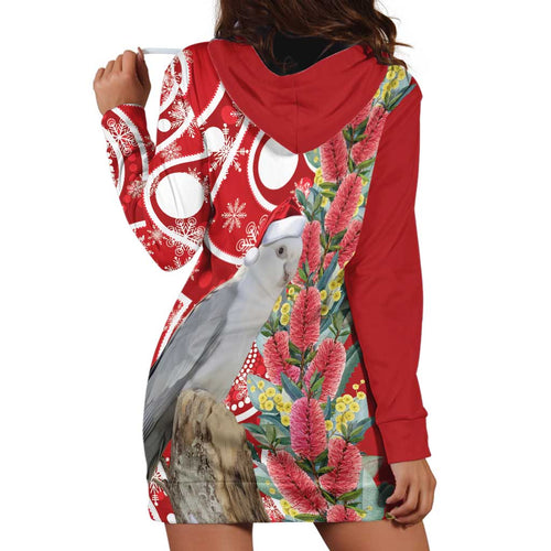 Blue Galah Mutation Christmas Australia Hoodie Dress Falalalala Galalah Bottlebrush Red Aboriginal Art - Aussie Hoodie