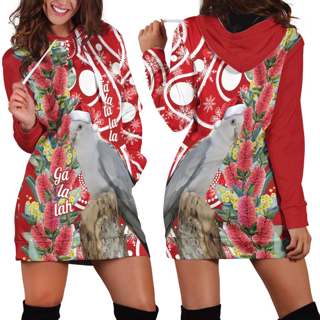 Blue Galah Mutation Christmas Australia Hoodie Dress Falalalala Galalah Bottlebrush Red Aboriginal Art - Aussie Hoodie