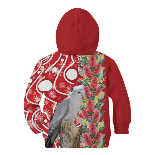 Blue Galah Mutation Christmas Australia Kid Hoodie Falalalala Galalah Bottlebrush Red Aboriginal Art - Aussie Hoodie