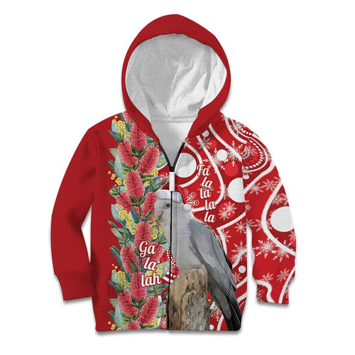 Blue Galah Mutation Christmas Australia Kid Hoodie Falalalala Galalah Bottlebrush Red Aboriginal Art - Aussie Hoodie