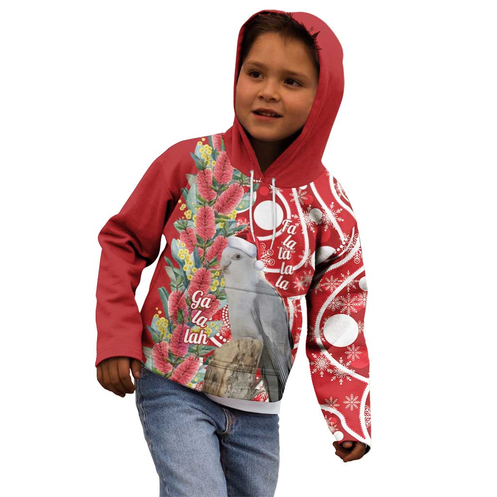 Blue Galah Mutation Christmas Australia Kid Hoodie Falalalala Galalah Bottlebrush Red Aboriginal Art - Aussie Hoodie