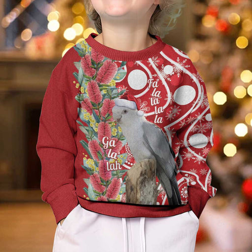 Blue Galah Mutation Christmas Australia Kid Ugly Christmas Sweater Falalalala Galalah Bottlebrush Red Aboriginal Art - Aussie Hoodie