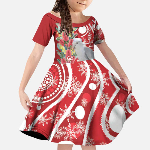 Blue Galah Mutation Christmas Australia Kid Short Sleeve Dress Falalalala Galalah Bottlebrush Red Aboriginal Art - Aussie Hoodie