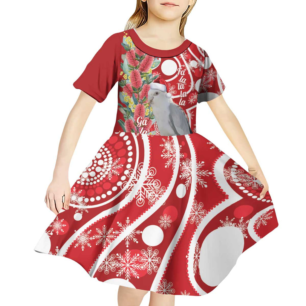 Blue Galah Mutation Christmas Australia Kid Short Sleeve Dress Falalalala Galalah Bottlebrush Red Aboriginal Art - Aussie Hoodie