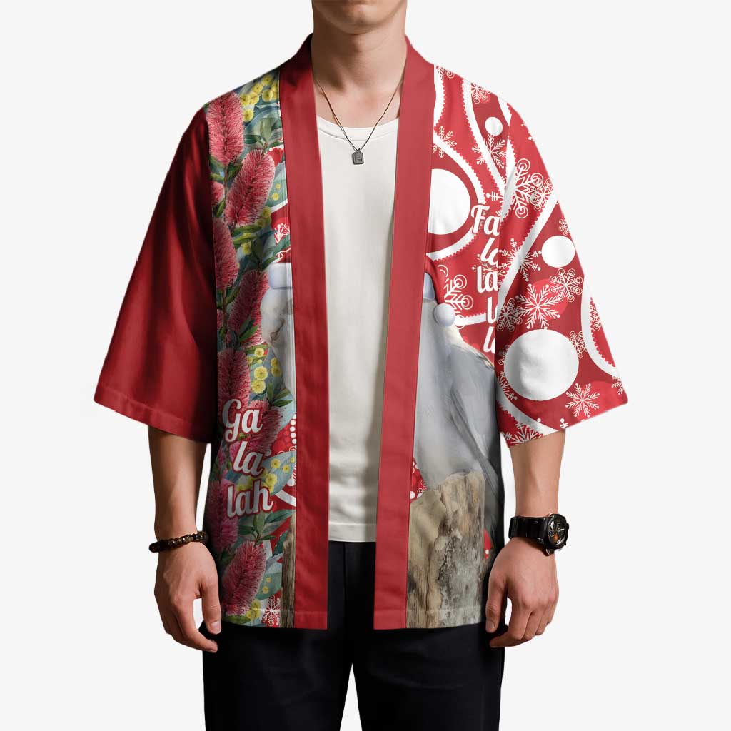 Blue Galah Mutation Christmas Australia Kimono Falalalala Galalah Bottlebrush Red Aboriginal Art - Aussie Hoodie