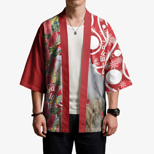 Blue Galah Mutation Christmas Australia Kimono Falalalala Galalah Bottlebrush Red Aboriginal Art - Aussie Hoodie