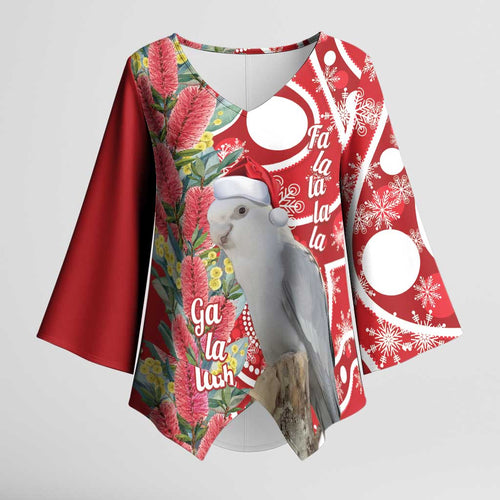 Blue Galah Mutation Christmas Australia Kimono Sleeve Blouse Falalalala Galalah Bottlebrush Red Aboriginal Art - Aussie Hoodie