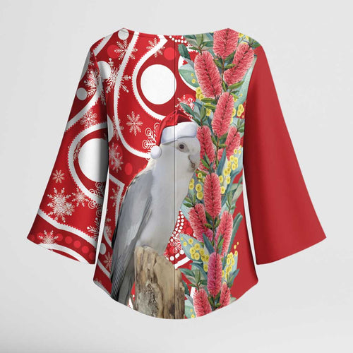 Blue Galah Mutation Christmas Australia Kimono Sleeve Blouse Falalalala Galalah Bottlebrush Red Aboriginal Art - Aussie Hoodie