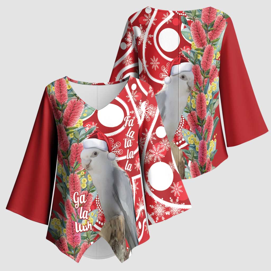 Blue Galah Mutation Christmas Australia Kimono Sleeve Blouse Falalalala Galalah Bottlebrush Red Aboriginal Art - Aussie Hoodie