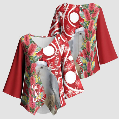 Blue Galah Mutation Christmas Australia Kimono Sleeve Blouse Falalalala Galalah Bottlebrush Red Aboriginal Art - Aussie Hoodie