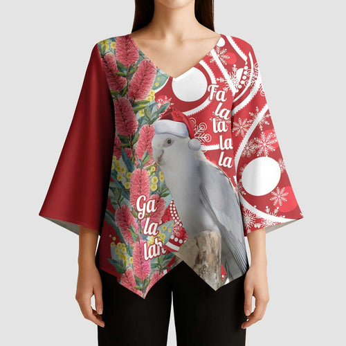 Blue Galah Mutation Christmas Australia Kimono Sleeve Blouse Falalalala Galalah Bottlebrush Red Aboriginal Art - Aussie Hoodie