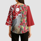 Blue Galah Mutation Christmas Australia Kimono Sleeve Blouse Falalalala Galalah Bottlebrush Red Aboriginal Art - Aussie Hoodie