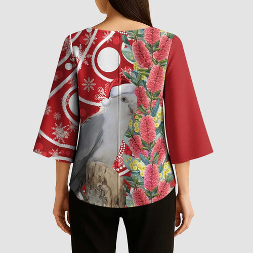 Blue Galah Mutation Christmas Australia Kimono Sleeve Blouse Falalalala Galalah Bottlebrush Red Aboriginal Art - Aussie Hoodie