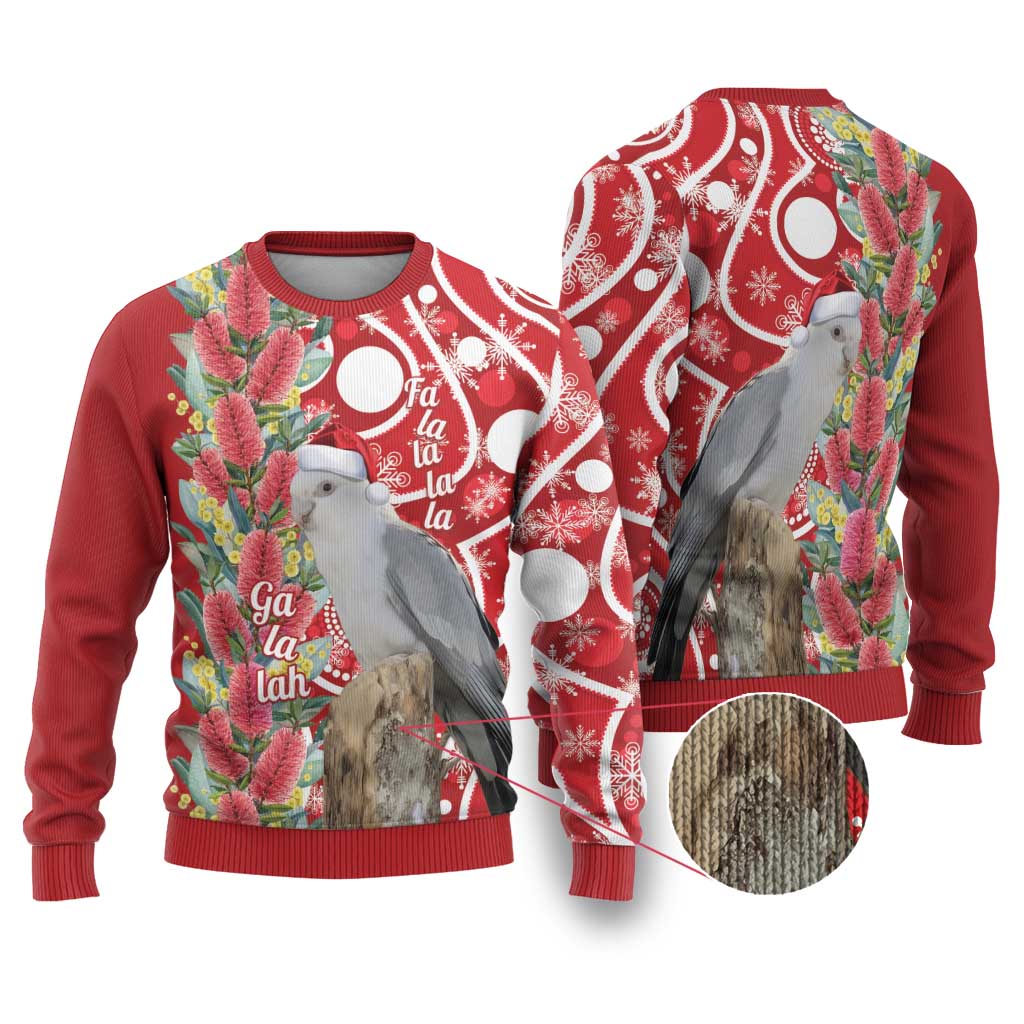 Blue Galah Mutation Christmas Australia Ugly Christmas Sweater Falalalala Galalah Bottlebrush Red Aboriginal Art - Aussie Hoodie