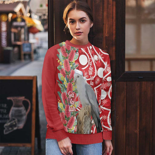 Blue Galah Mutation Christmas Australia Ugly Christmas Sweater Falalalala Galalah Bottlebrush Red Aboriginal Art - Aussie Hoodie