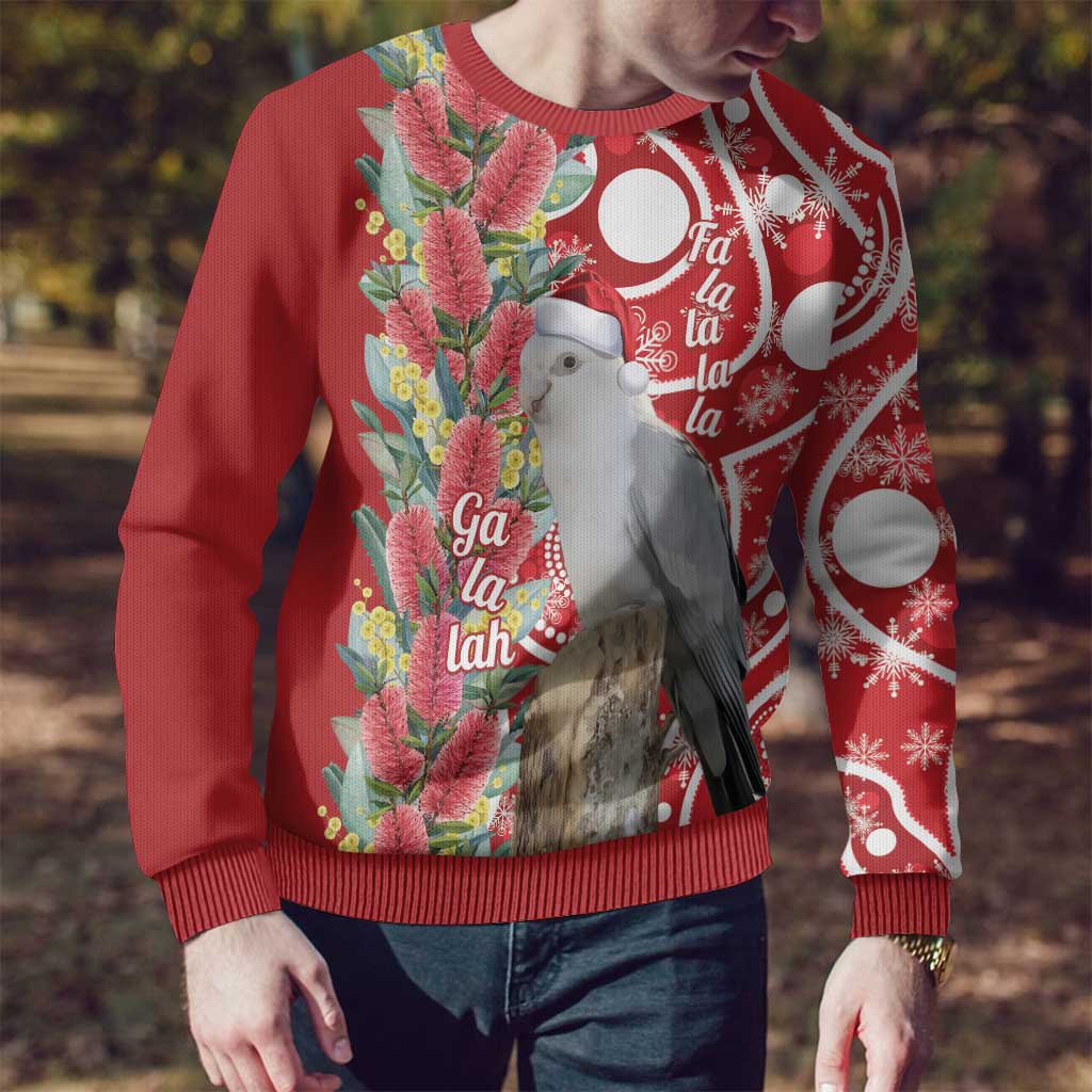 Blue Galah Mutation Christmas Australia Ugly Christmas Sweater Falalalala Galalah Bottlebrush Red Aboriginal Art - Aussie Hoodie