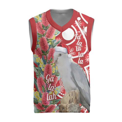 Blue Galah Mutation Christmas Australia Christmas Knitted V-Neck Vest Falalalala Galalah Bottlebrush Red Aboriginal Art - Aussie Hoodie