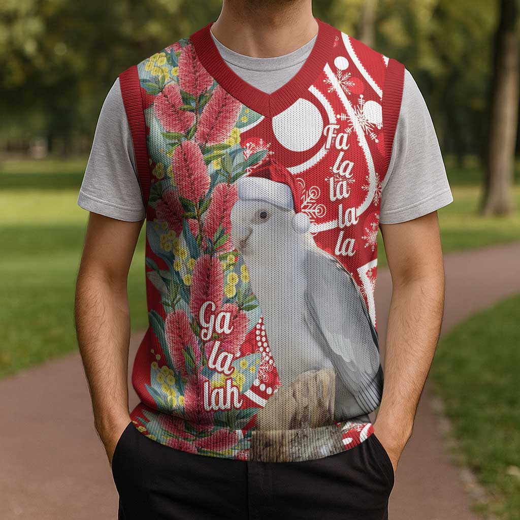 Blue Galah Mutation Christmas Australia Christmas Knitted V-Neck Vest Falalalala Galalah Bottlebrush Red Aboriginal Art - Aussie Hoodie