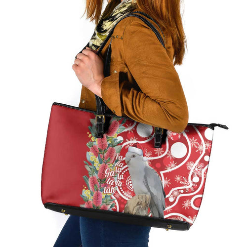 Blue Galah Mutation Christmas Australia Leather Tote Bag Falalalala Galalah Bottlebrush Red Aboriginal Art - Aussie Hoodie