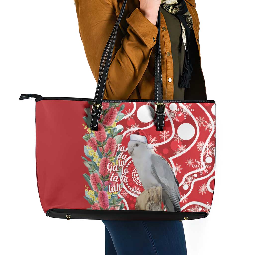 Blue Galah Mutation Christmas Australia Leather Tote Bag Falalalala Galalah Bottlebrush Red Aboriginal Art - Aussie Hoodie