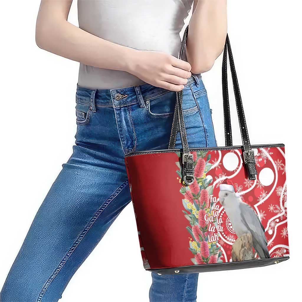 Blue Galah Mutation Christmas Australia Leather Tote Bag Falalalala Galalah Bottlebrush Red Aboriginal Art - Aussie Hoodie