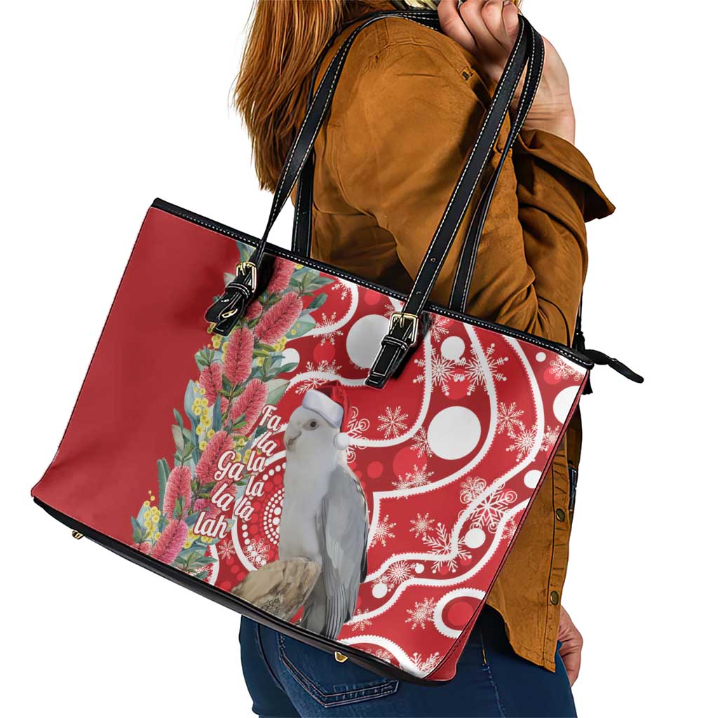 Blue Galah Mutation Christmas Australia Leather Tote Bag Falalalala Galalah Bottlebrush Red Aboriginal Art - Aussie Hoodie