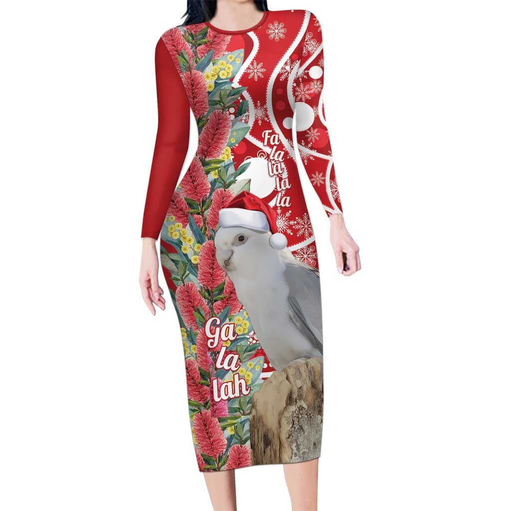 Blue Galah Mutation Christmas Australia Long Sleeve Bodycon Dress Falalalala Galalah Bottlebrush Red Aboriginal Art - Aussie Hoodie