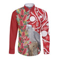 Blue Galah Mutation Christmas Australia Long Sleeve Button Shirt Falalalala Galalah Bottlebrush Red Aboriginal Art - Aussie Hoodie