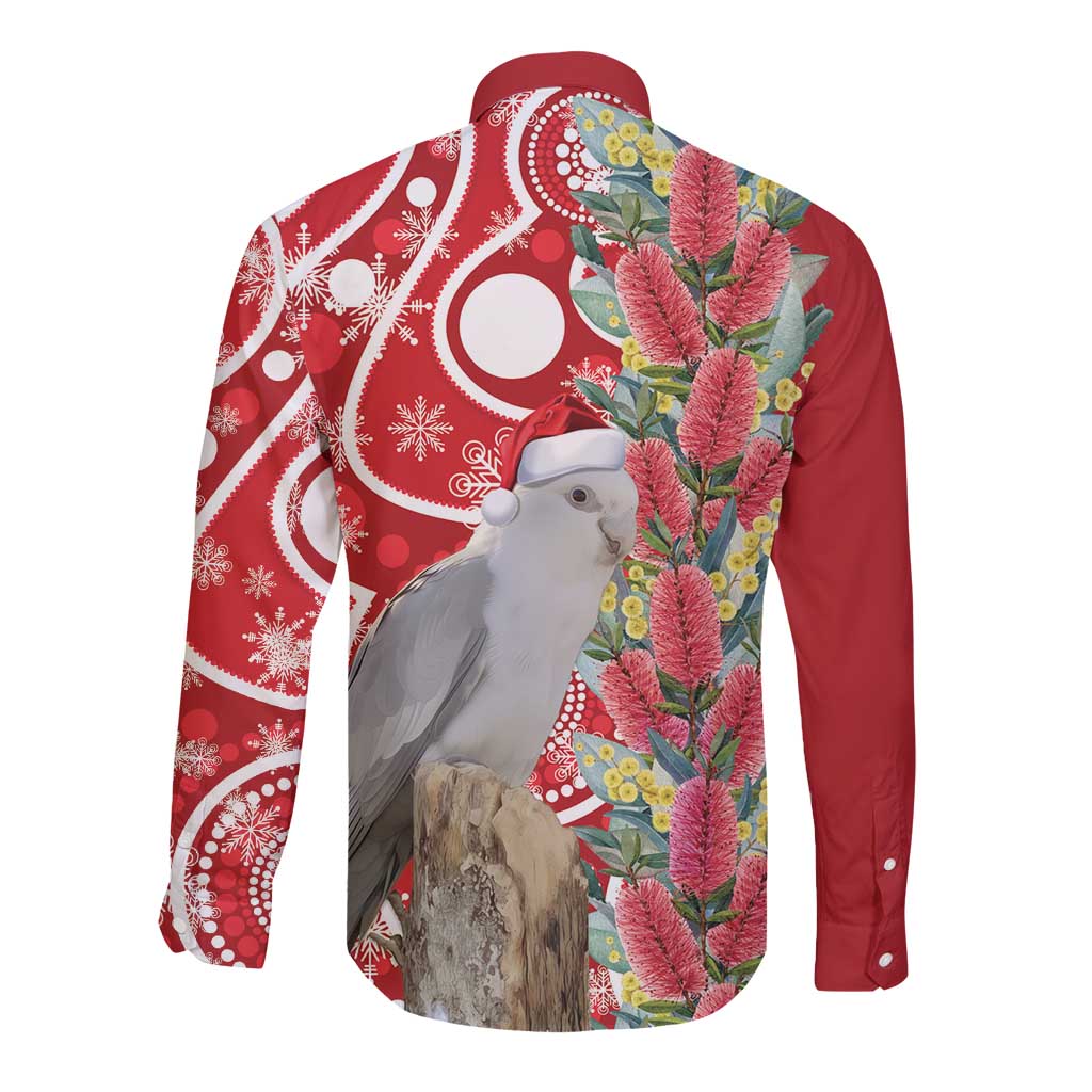 Blue Galah Mutation Christmas Australia Long Sleeve Button Shirt Falalalala Galalah Bottlebrush Red Aboriginal Art - Aussie Hoodie