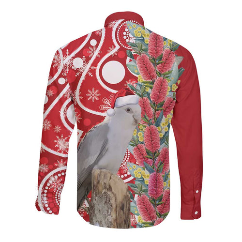 Blue Galah Mutation Christmas Australia Long Sleeve Button Shirt Falalalala Galalah Bottlebrush Red Aboriginal Art - Aussie Hoodie