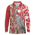 Blue Galah Mutation Christmas Australia Long Sleeve Polo Shirt Falalalala Galalah Bottlebrush Red Aboriginal Art - Aussie Hoodie
